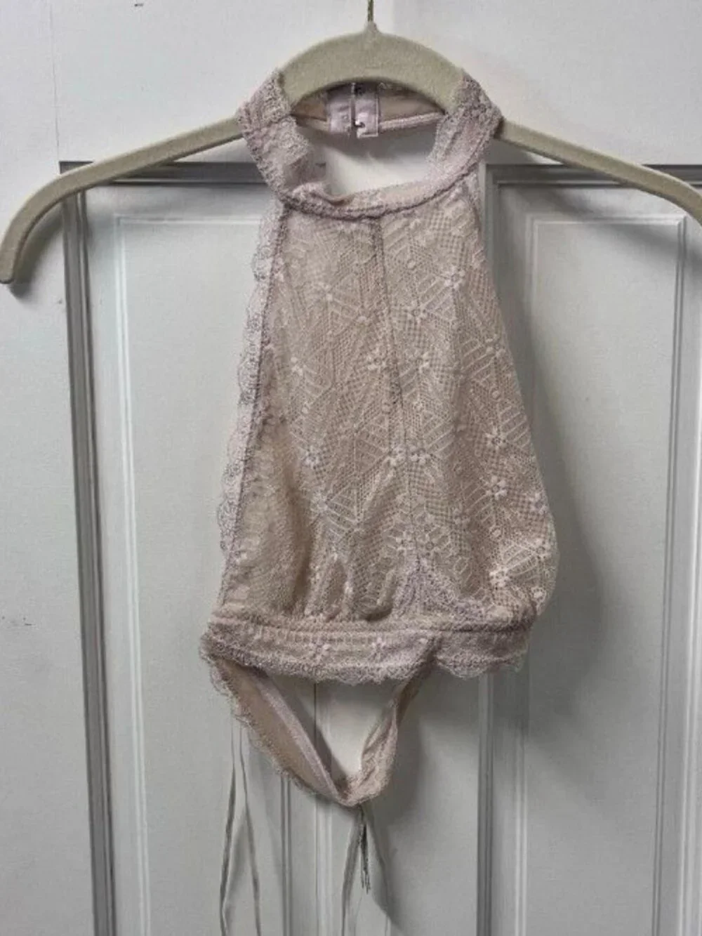 Free People Lace Halter Bralette In Blush Pink